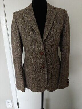 Ladies Harris Tweed Blazer Vintage NEW Wool Brown Fitted Sz XS S